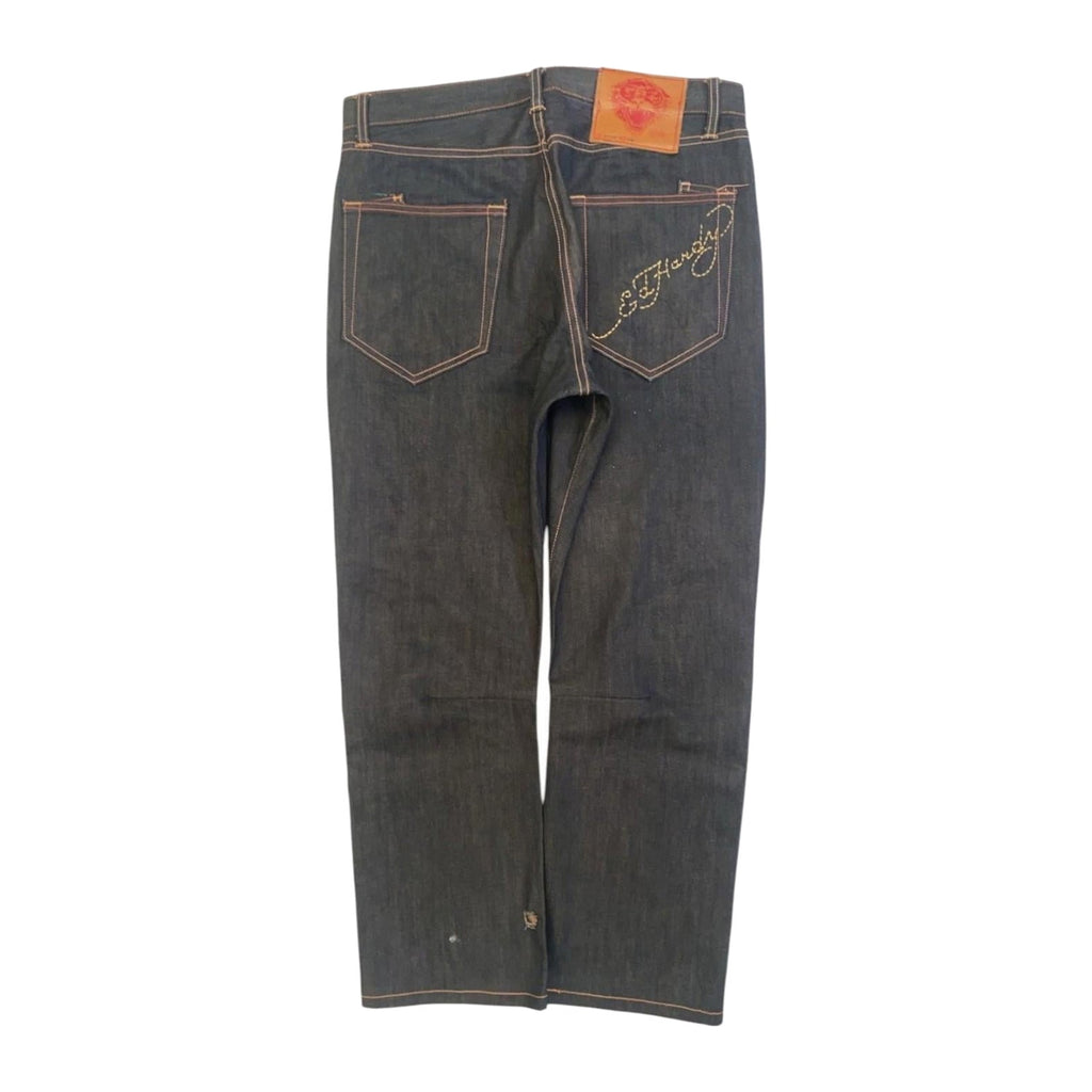 Ed Hardy Y2K Embroidered Dark Wash Denim Jeans W34 L34