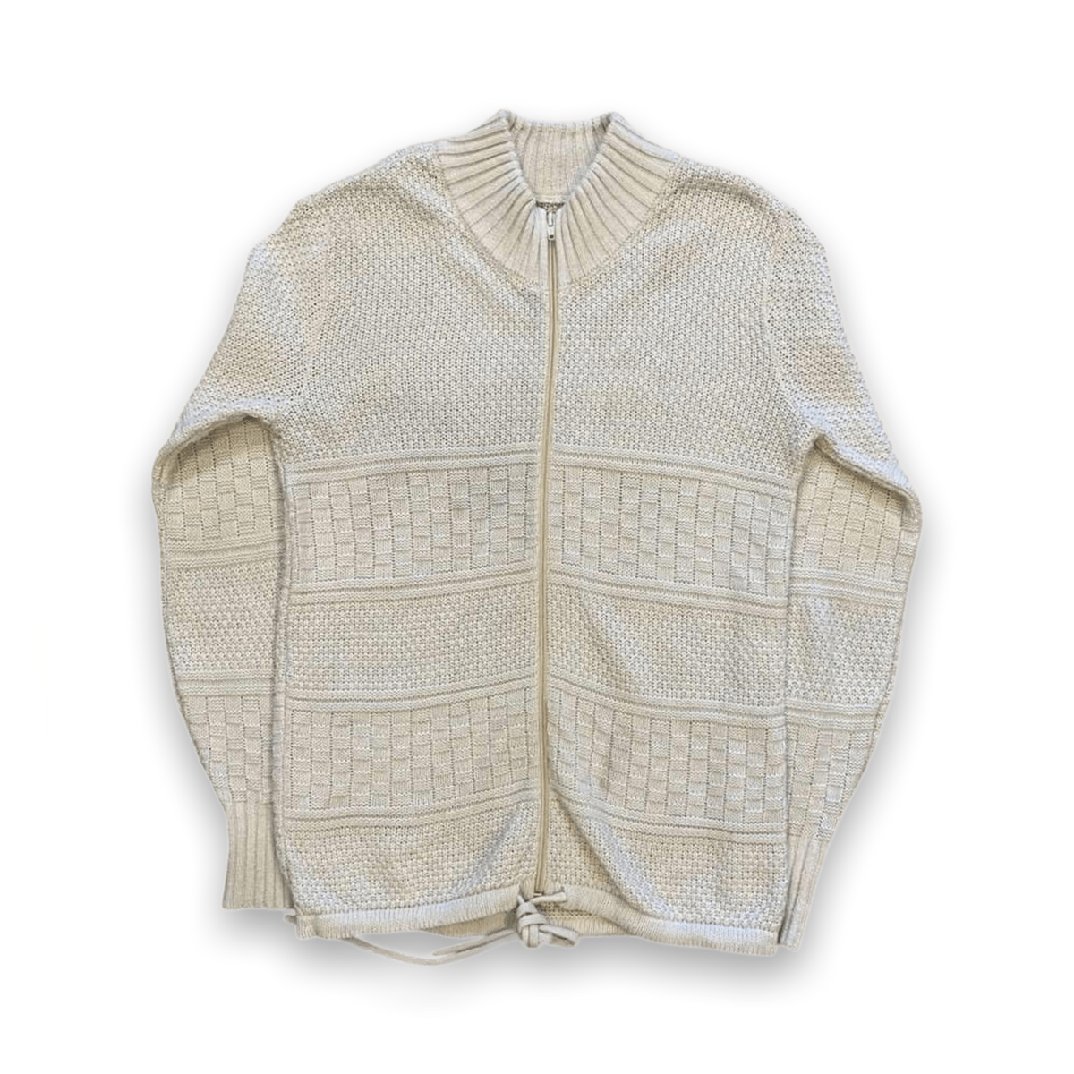 Vintage 1970's Women's Wool Thick Knit Full Zip Sweater Cream M