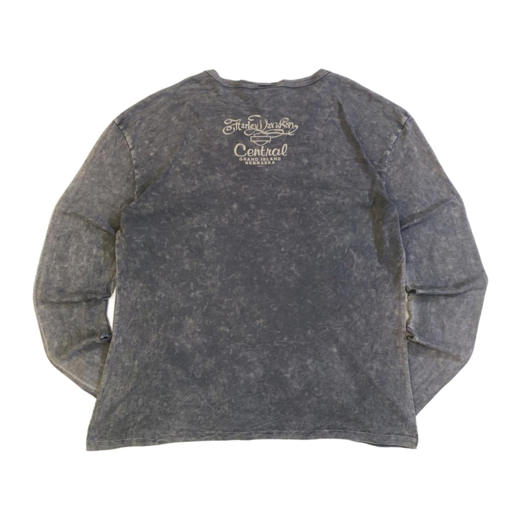 Harley Davidson Y2K Filigree Logo Long Sleeve T Shirt Grey 2XL