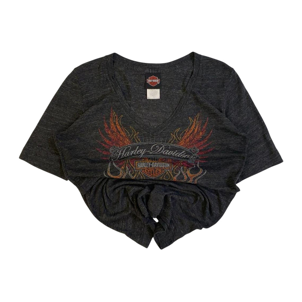 Harley Davidson Live to Ride Flame Graphic Short Sleeve V Neck T Shirt Grey XL
