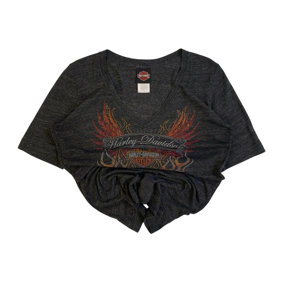 Harley Davidson Live to Ride Flame Graphic Short Sleeve V Neck T Shirt Grey XL
