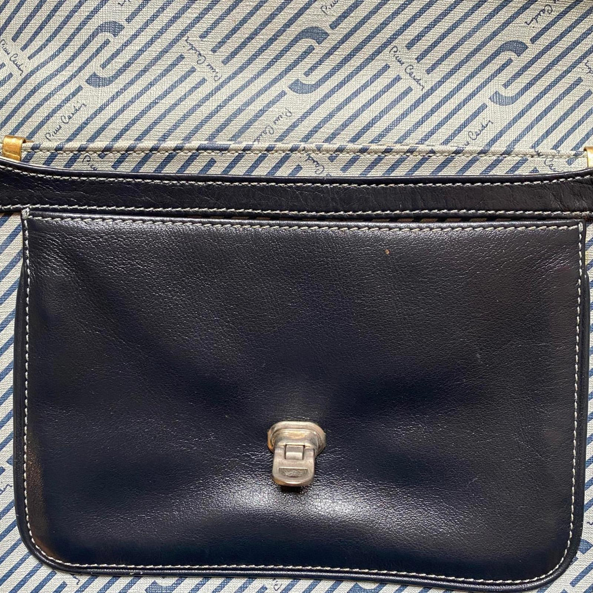 Pierre Cardin Vintage Leather Satchel Bag Navy