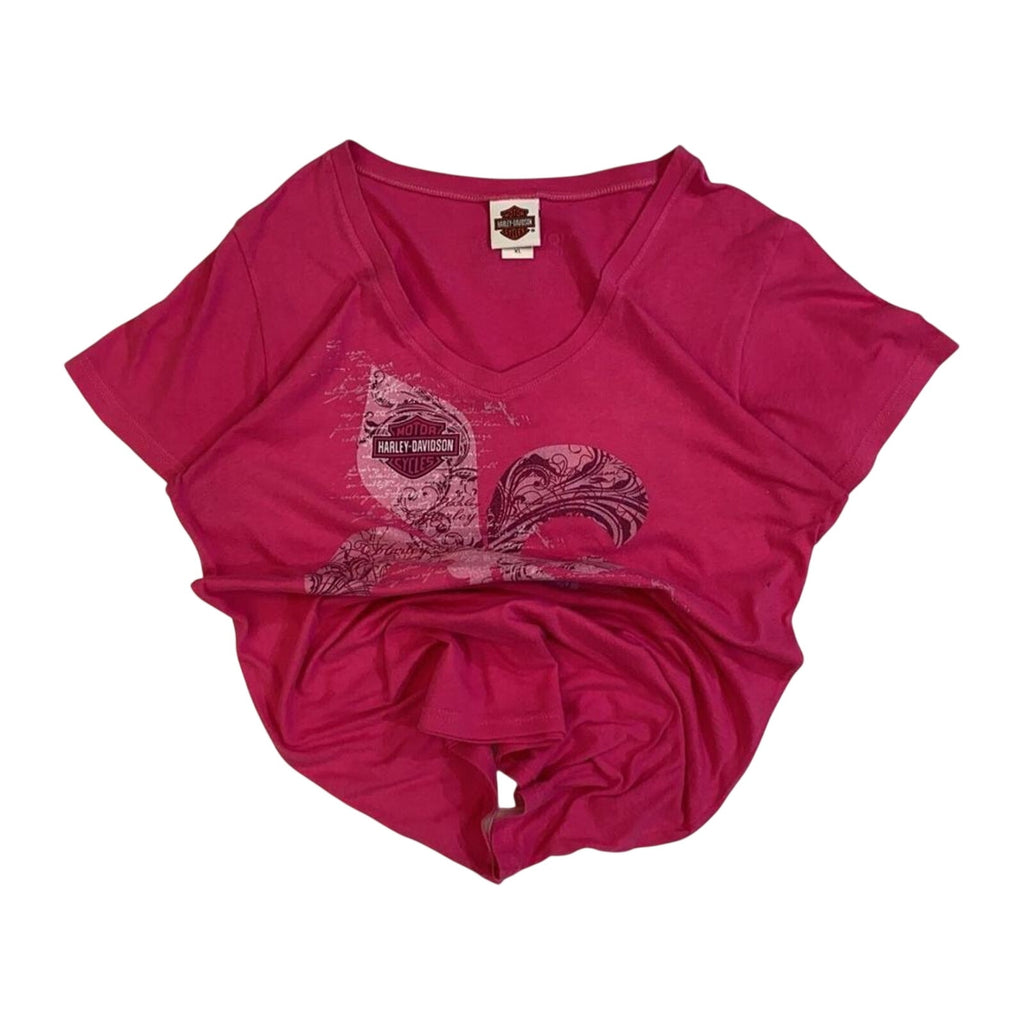 Vintage Harley Davidson Women's Fleur de Lis Graphic Domenicos Pink XL Made USA