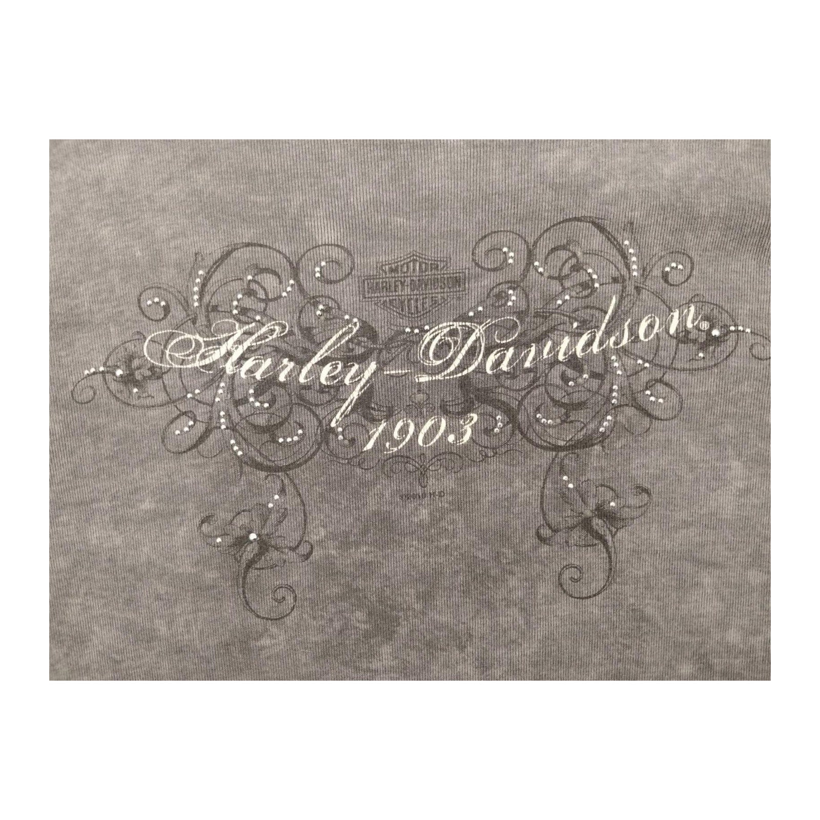 Harley Davidson Y2K Filigree Logo Long Sleeve T Shirt Grey 2XL