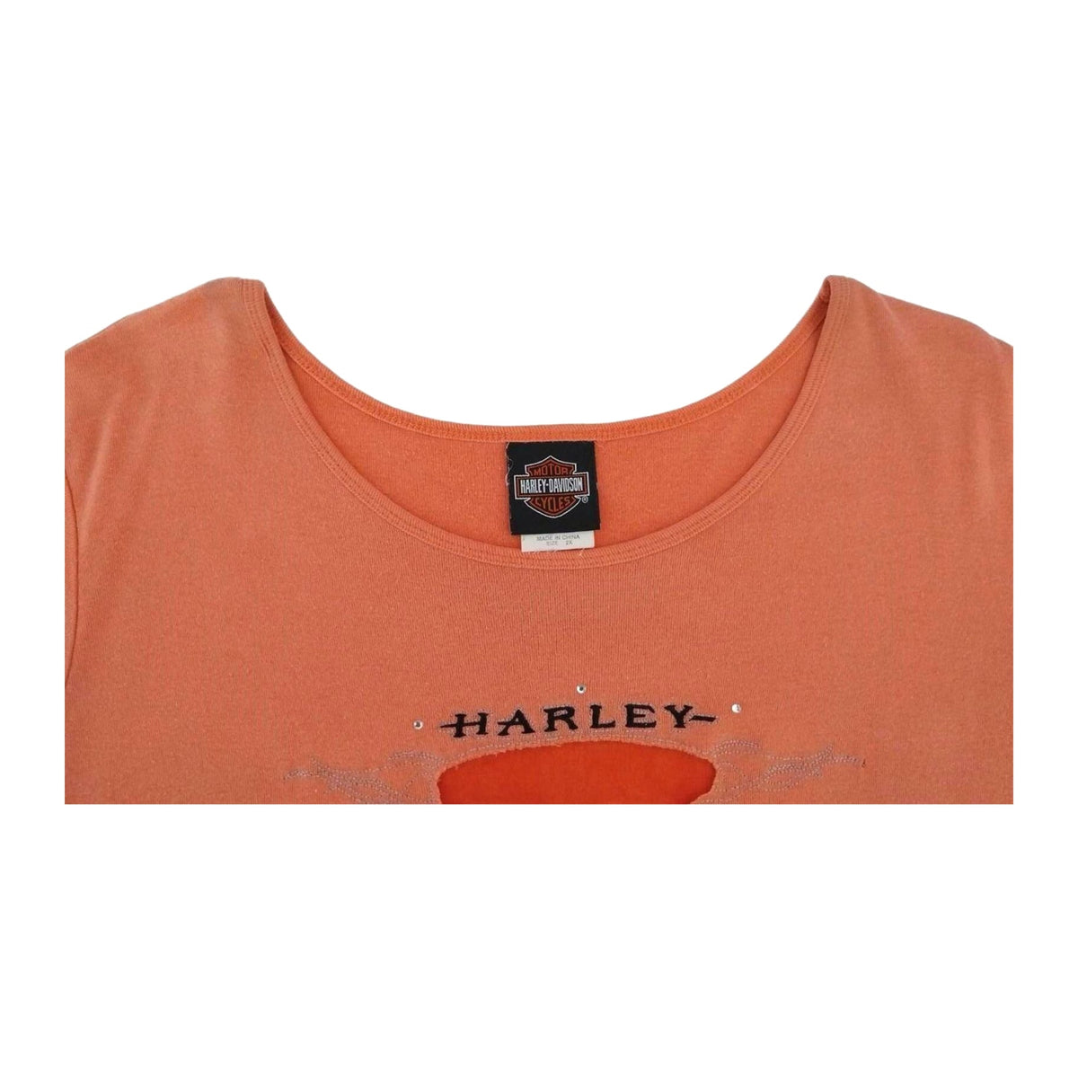 Vintage Harley Davidson Women's Peakaboo Cutout Short Sleeve T Shirt Apricot 2XL
