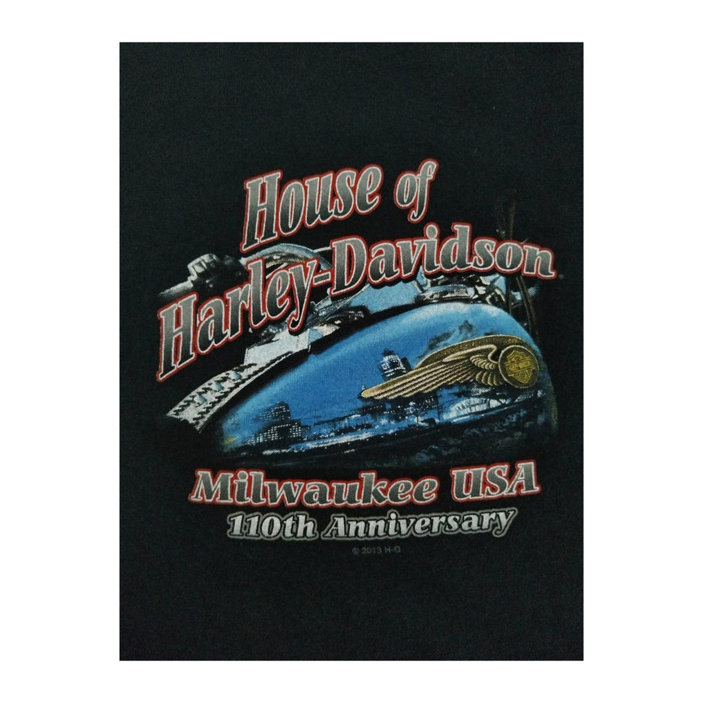 Harley Davidson Women's 110th Anniversary Short Sleeve V Neck T Shirt Black XL