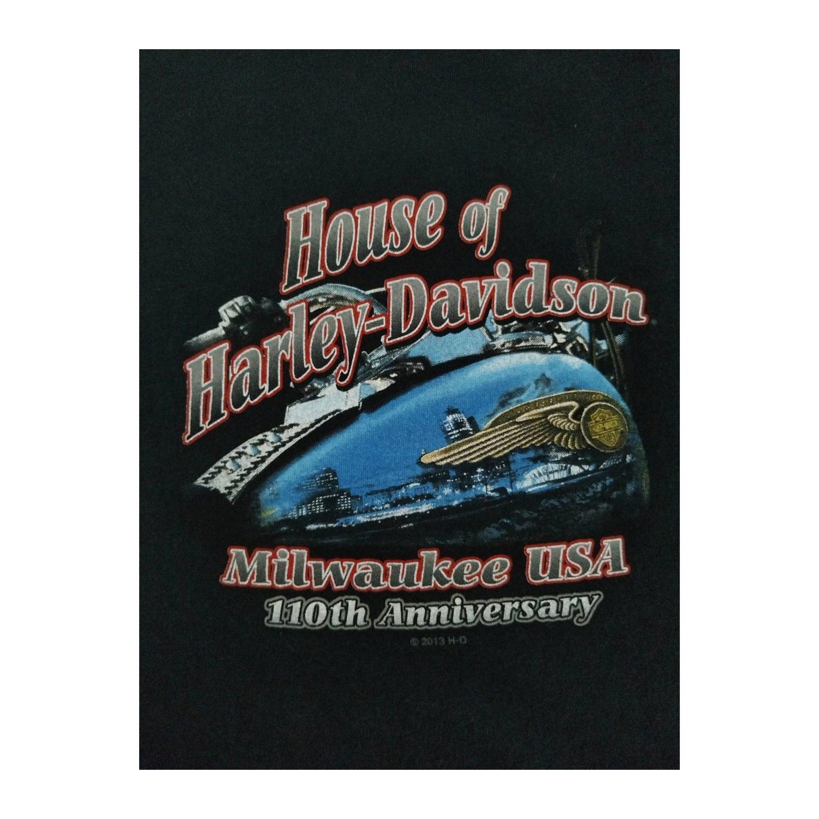 Harley Davidson Women's 110th Anniversary Short Sleeve V Neck T Shirt Black XL