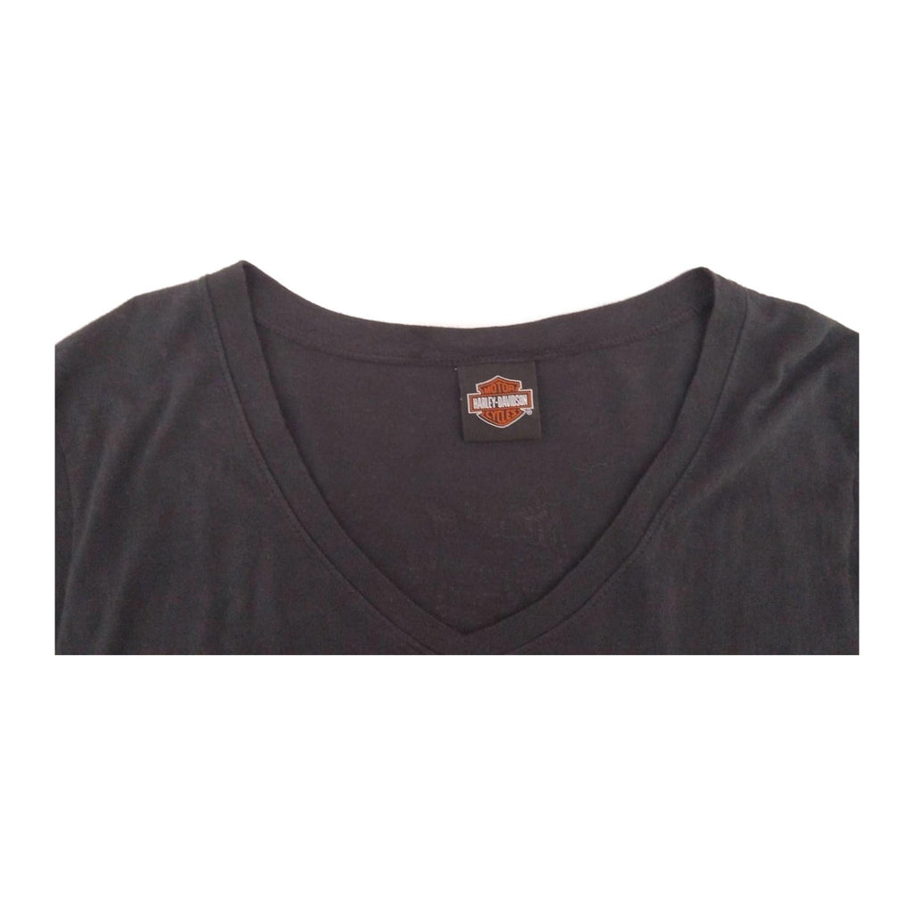 Harley Davidson Women's 110th Anniversary Short Sleeve V Neck T Shirt Black XL