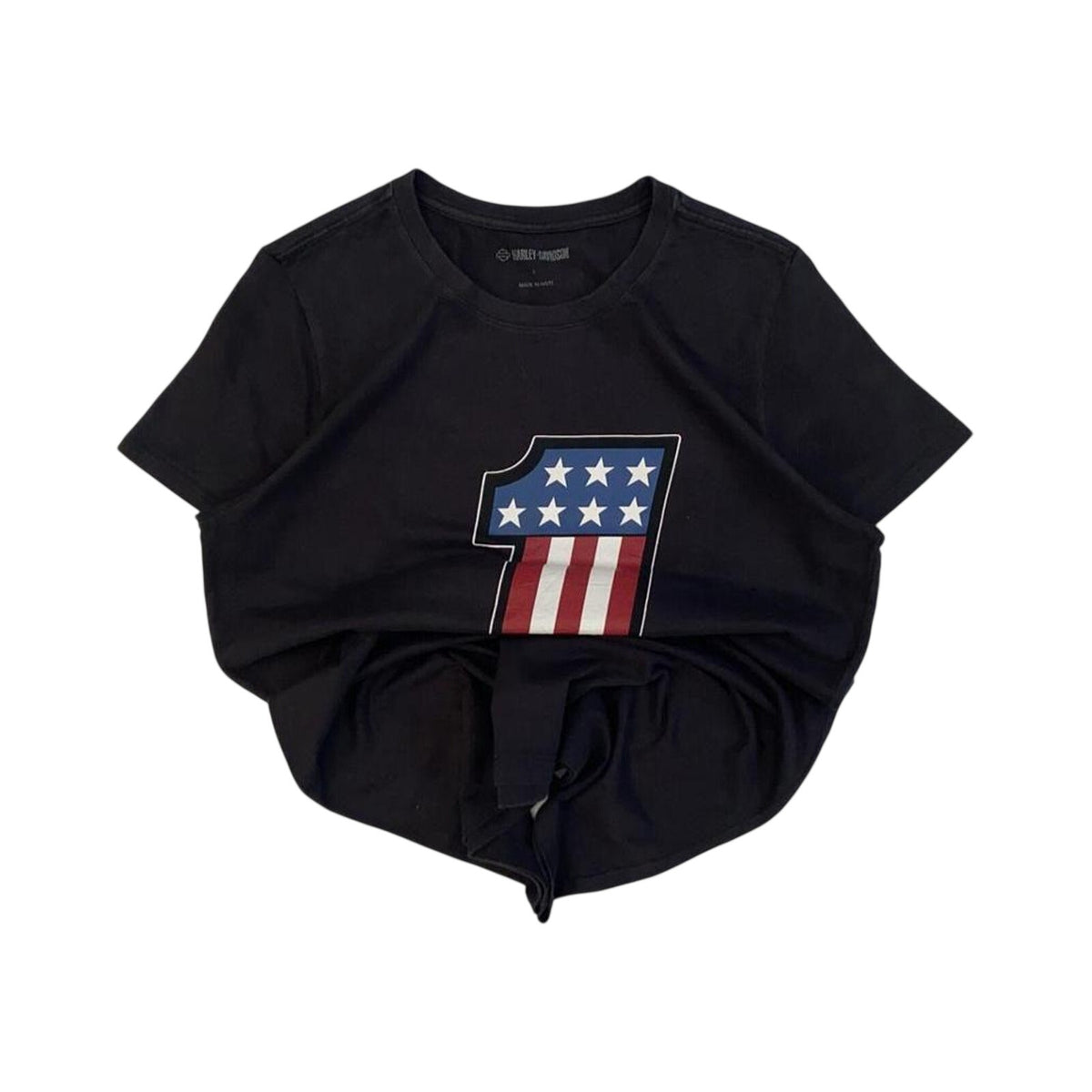 Vintage Harley Davidson Women's USA 1 Flag Short Sleeve T Shirt Black L