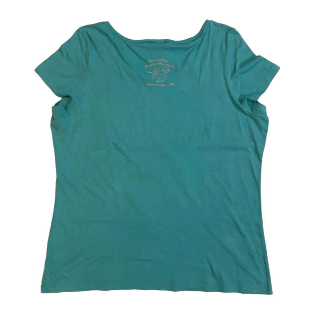 Harley Davidson Women's Bedazzled Logo Short Sleeve T Shirt Turquoise 2XL