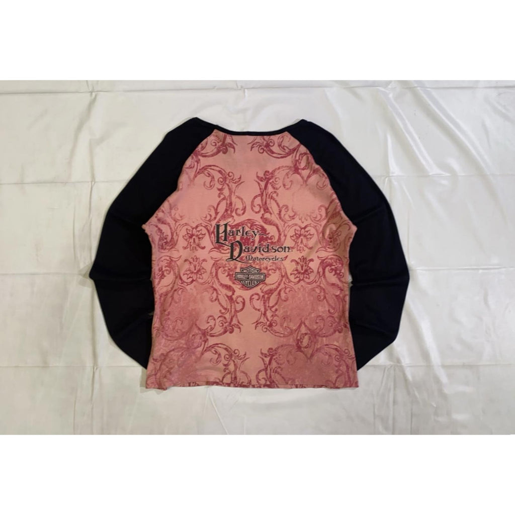 Vintage Harley Davidson Y2K Airbrush Tattoo Style Baseball Pink M Made USA
