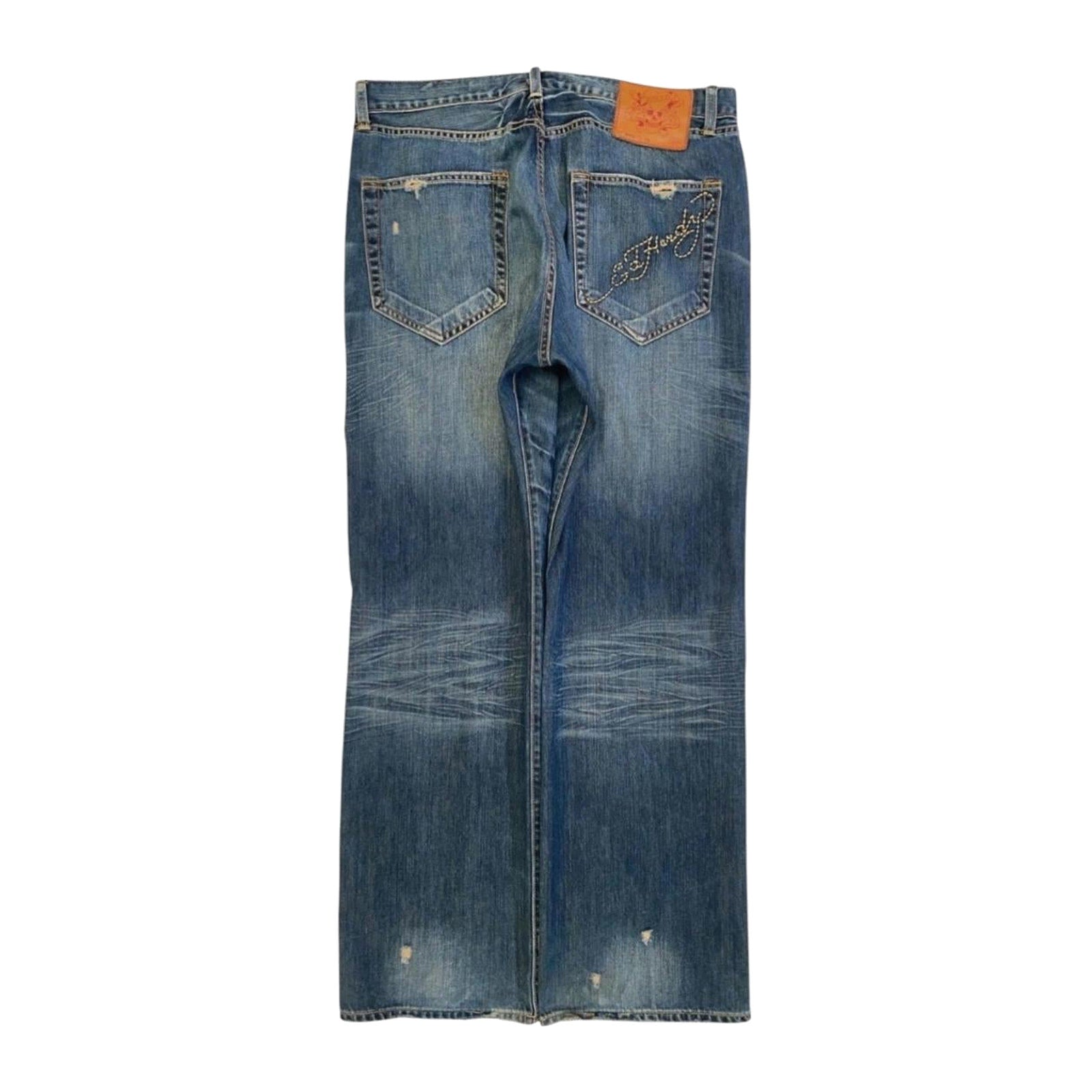 Ed Hardy Y2K Embroidered Distressed Denim Jeans W38 L34