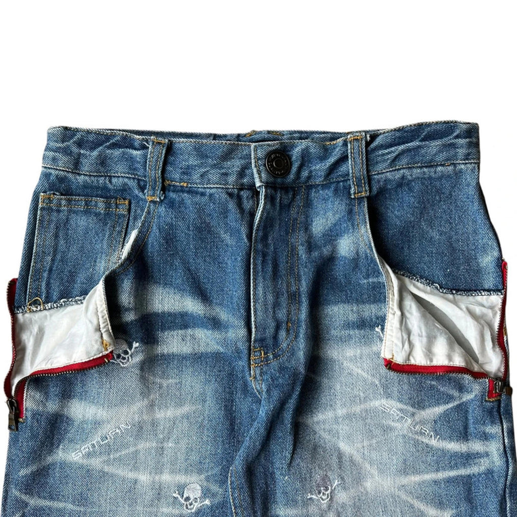 Mars Jupiter Japan Y2K Vintage Women's Skull Patch Denim Shorts 4
