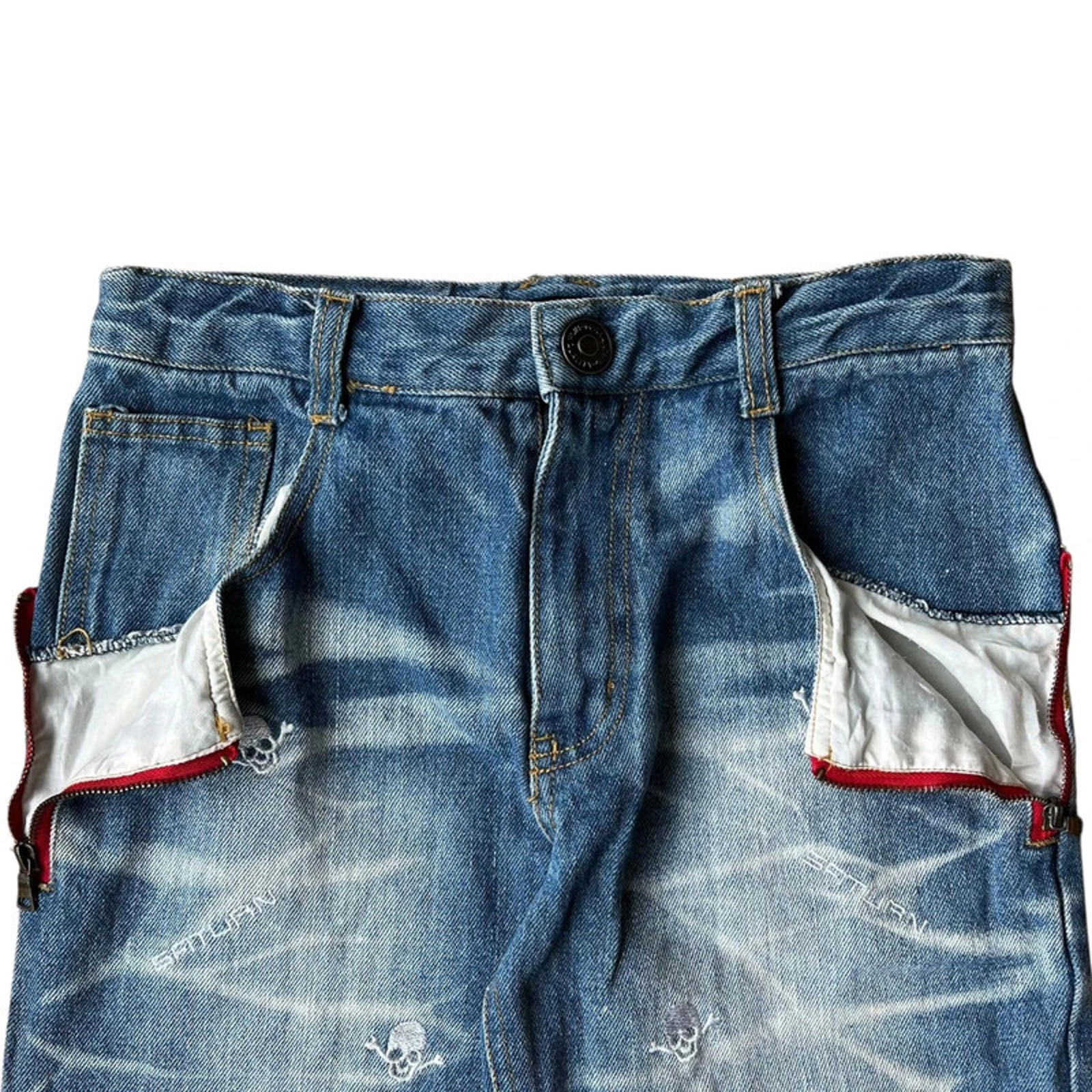 Mars Jupiter Japan Y2K Vintage Women's Skull Patch Denim Shorts 4