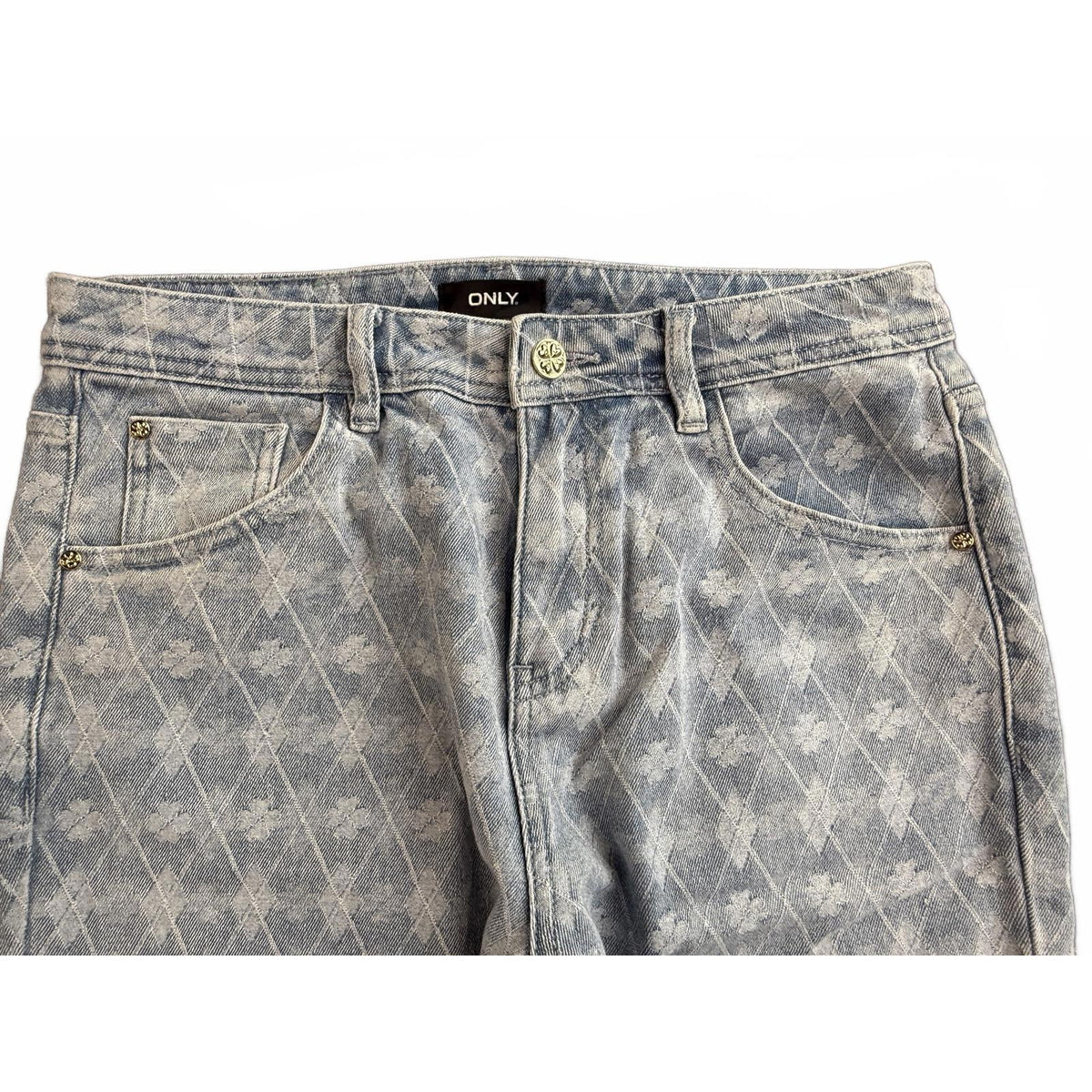 Vintage Only Japan Vintage Y2K Clover Print Straight Leg Denim Jeans 10
