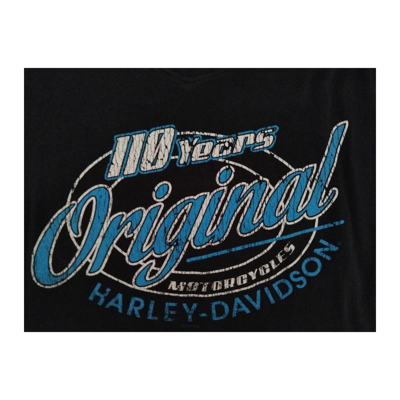 Harley Davidson Women's 110th Anniversary Short Sleeve V Neck T Shirt Black XL