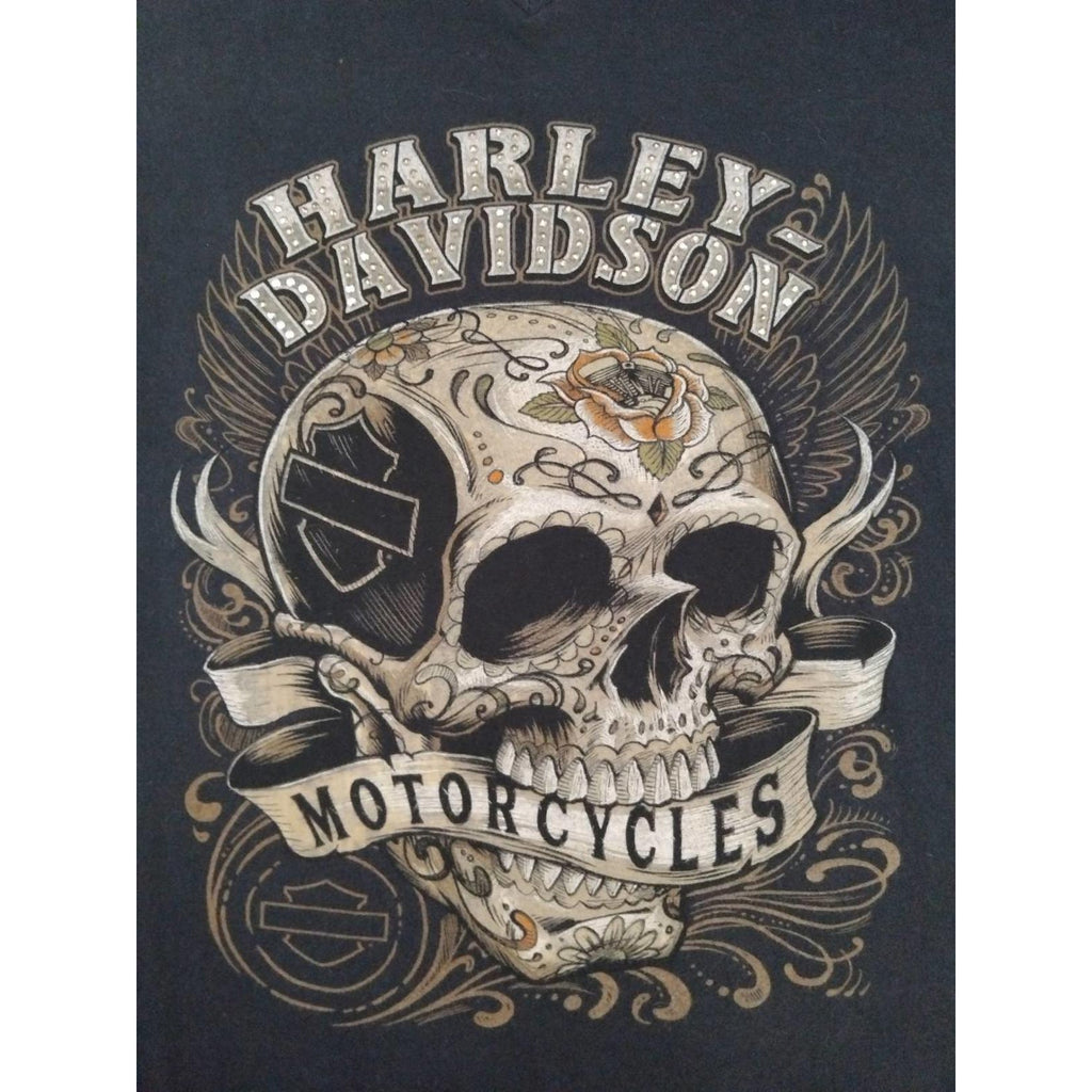 Harley Davidson Women's Tattoo Skull Short Sleeve T Shirt Black XXL