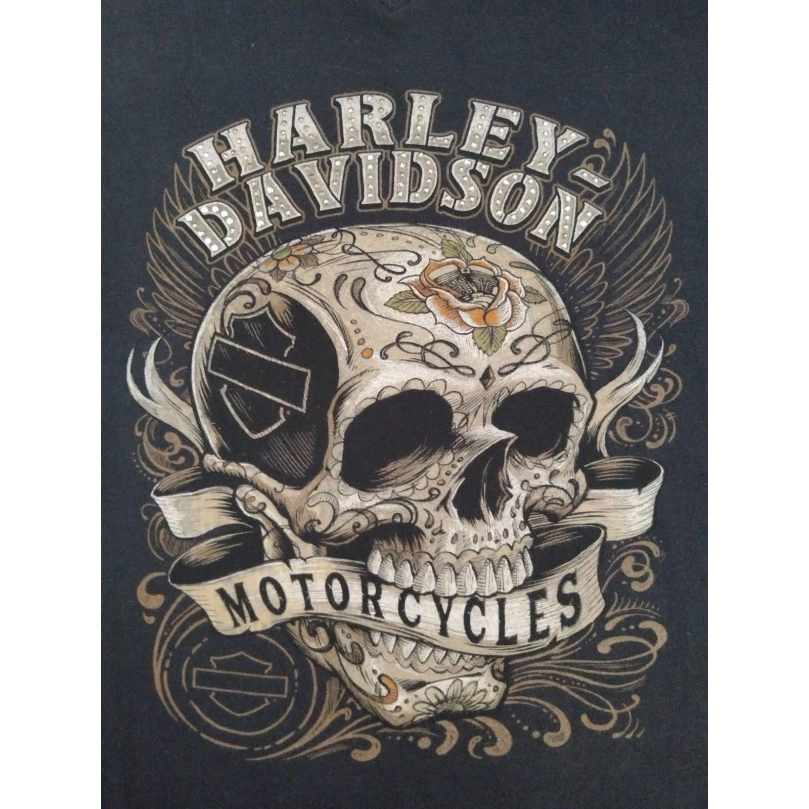 Harley Davidson Women's Tattoo Skull Short Sleeve T Shirt Black XXL