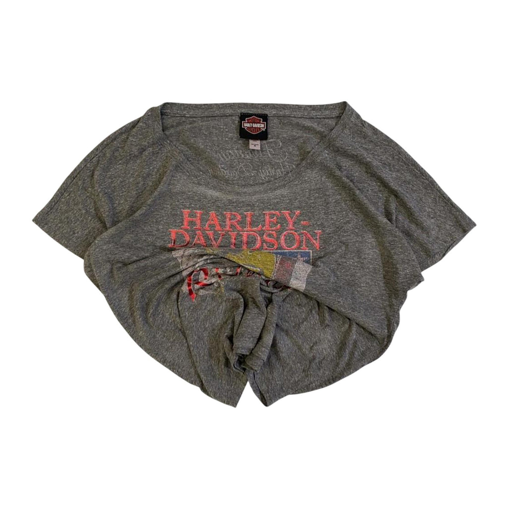 Vintage Harley Davidson Women's Ride Free American Eagle Short Sleeve Grey M