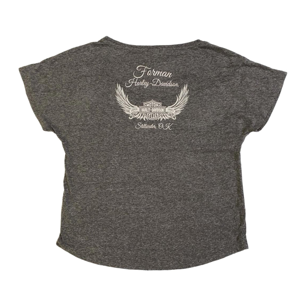 Vintage Harley Davidson Women's Ride Free American Eagle Short Sleeve Grey M