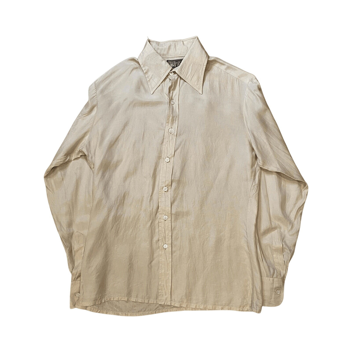 Vintage 70s Take 6 Pure Silk Button Up Dress Shirt Cream L