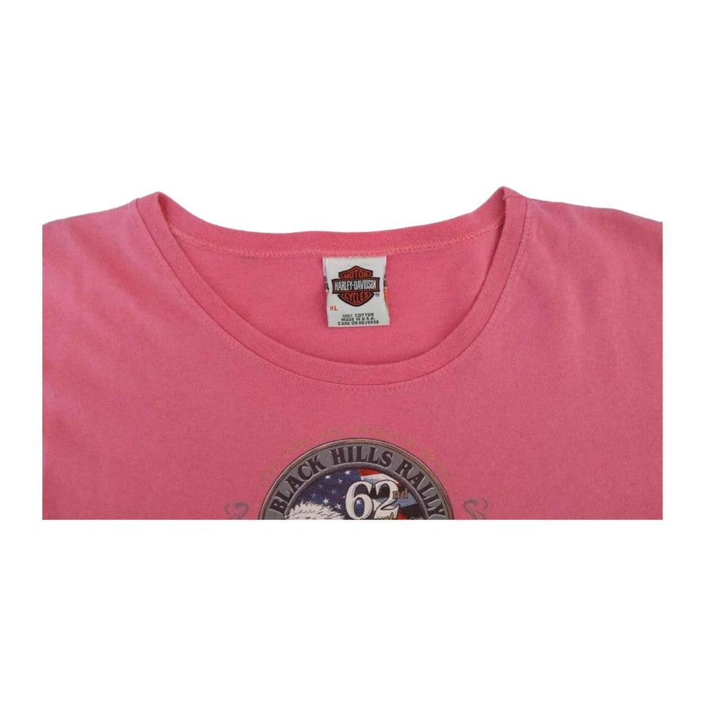 Vintage Harley Davidson Women's 62 Sturgis Rally Deadwood Run T Shirt Pink XL