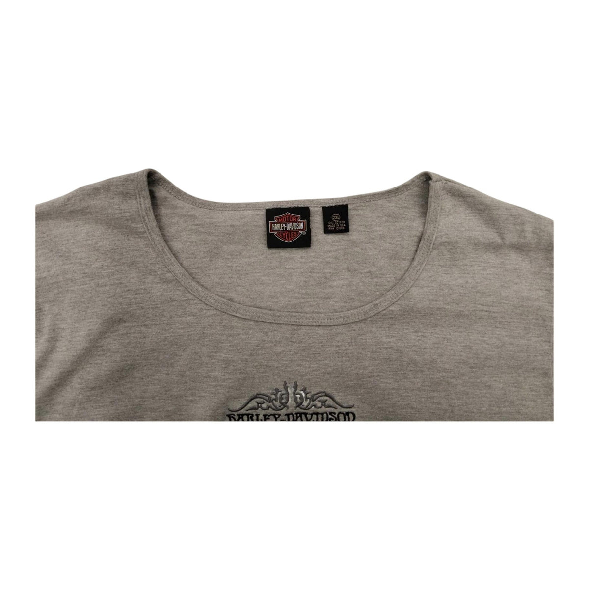 Harley Davidson Embroidered Logo Short Sleeve T Shirt Grey 2XL Made USA