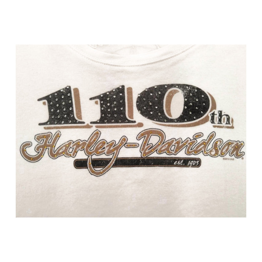 Harley Davidson Women's 110th Anniversary Bedazzled Short Sleeve T Shirt White 2XL