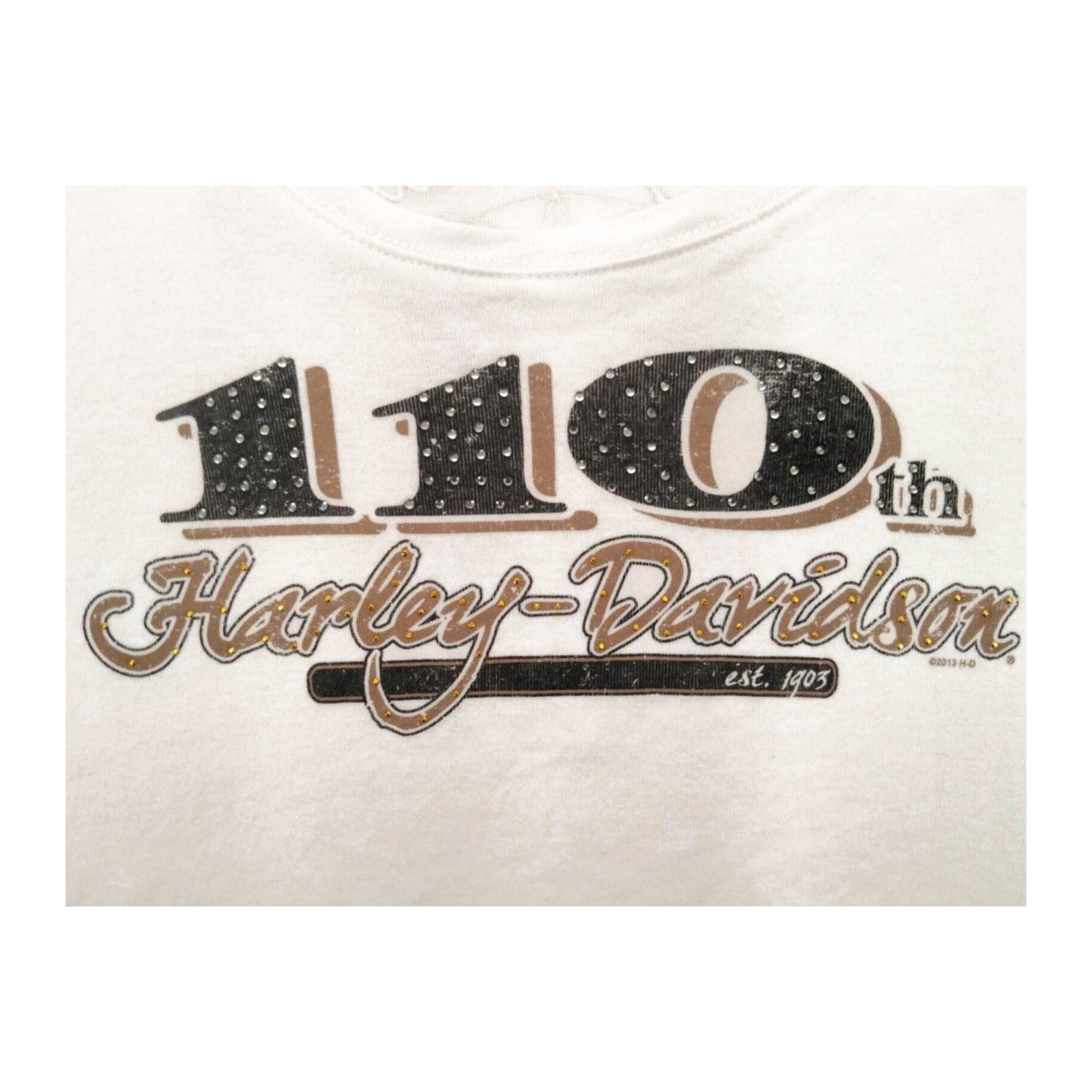 Harley Davidson Women's 110th Anniversary Bedazzled Short Sleeve T Shirt White 2XL