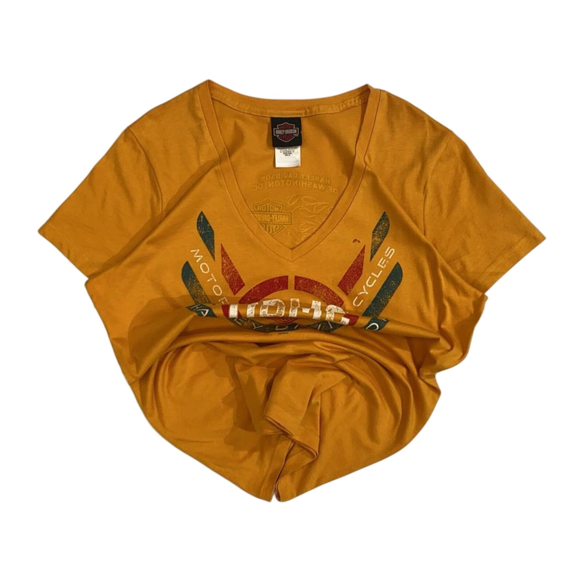 Harley Davidson Women's Short Sleeve V Neck T Shirt Yellow XL