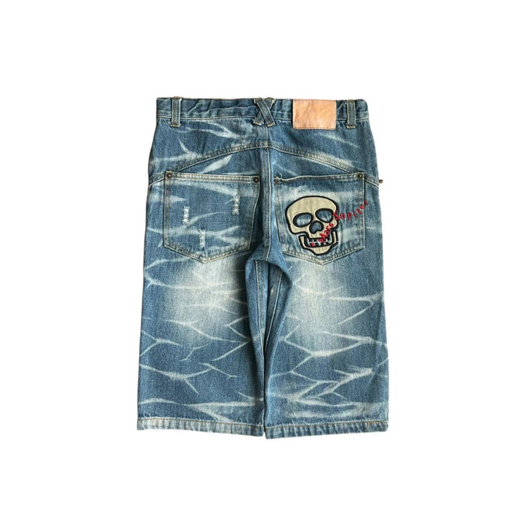 Mars Jupiter Japan Y2K Vintage Women's Skull Patch Denim Shorts 4