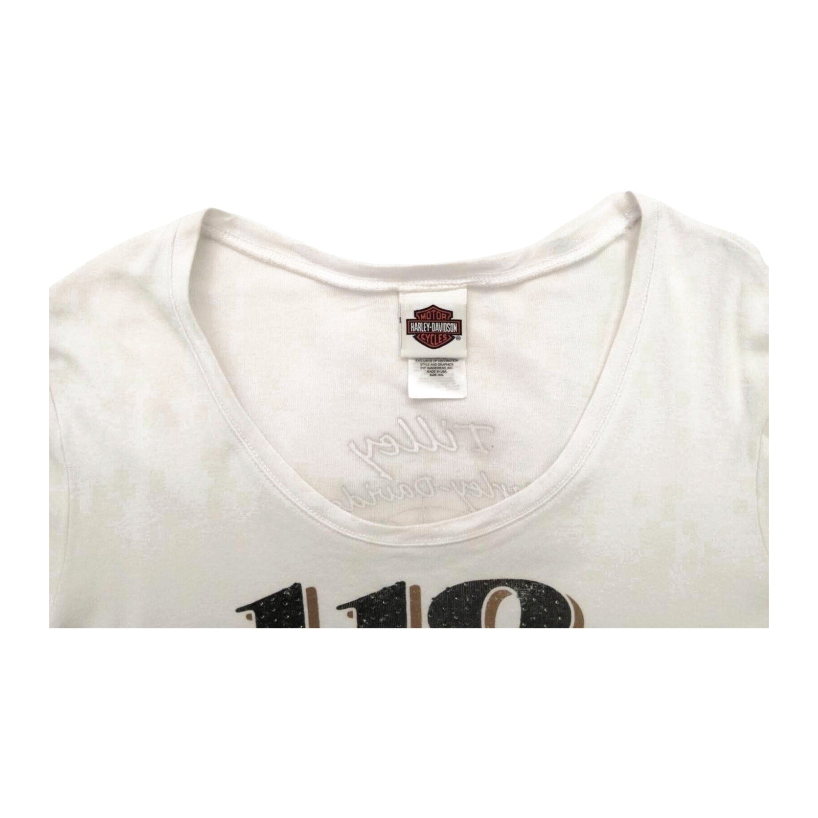 Harley Davidson Women's 110th Anniversary Bedazzled Short Sleeve T Shirt White 2XL