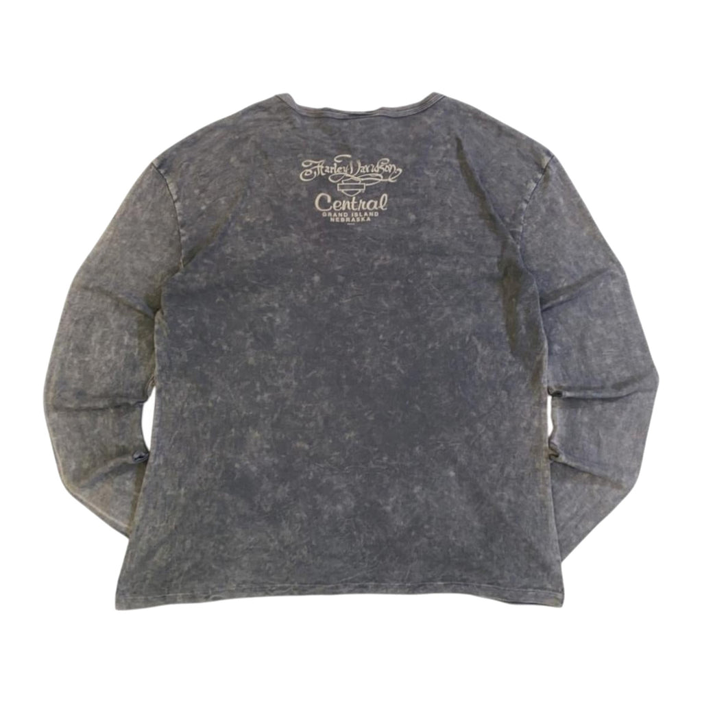 Harley Davidson Y2K Filigree Logo Long Sleeve T Shirt Grey 2XL