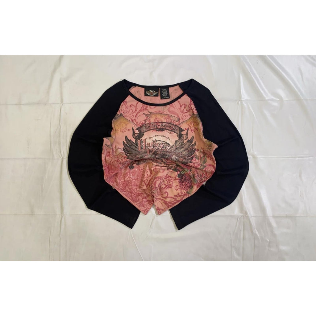 Vintage Harley Davidson Y2K Airbrush Tattoo Style Baseball Pink M Made USA
