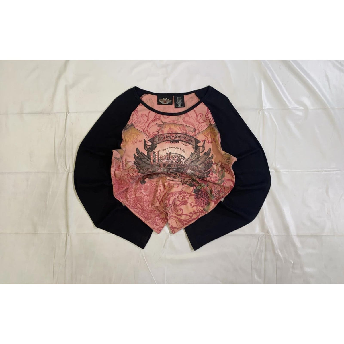 Vintage Harley Davidson Y2K Airbrush Tattoo Style Baseball Pink M Made USA