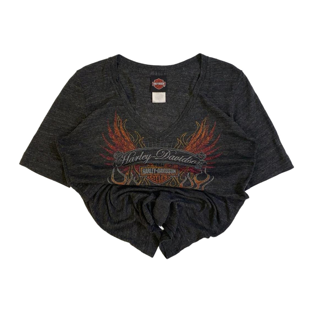 Harley Davidson Live to Ride Flame Graphic Short Sleeve V Neck T Shirt Grey XL