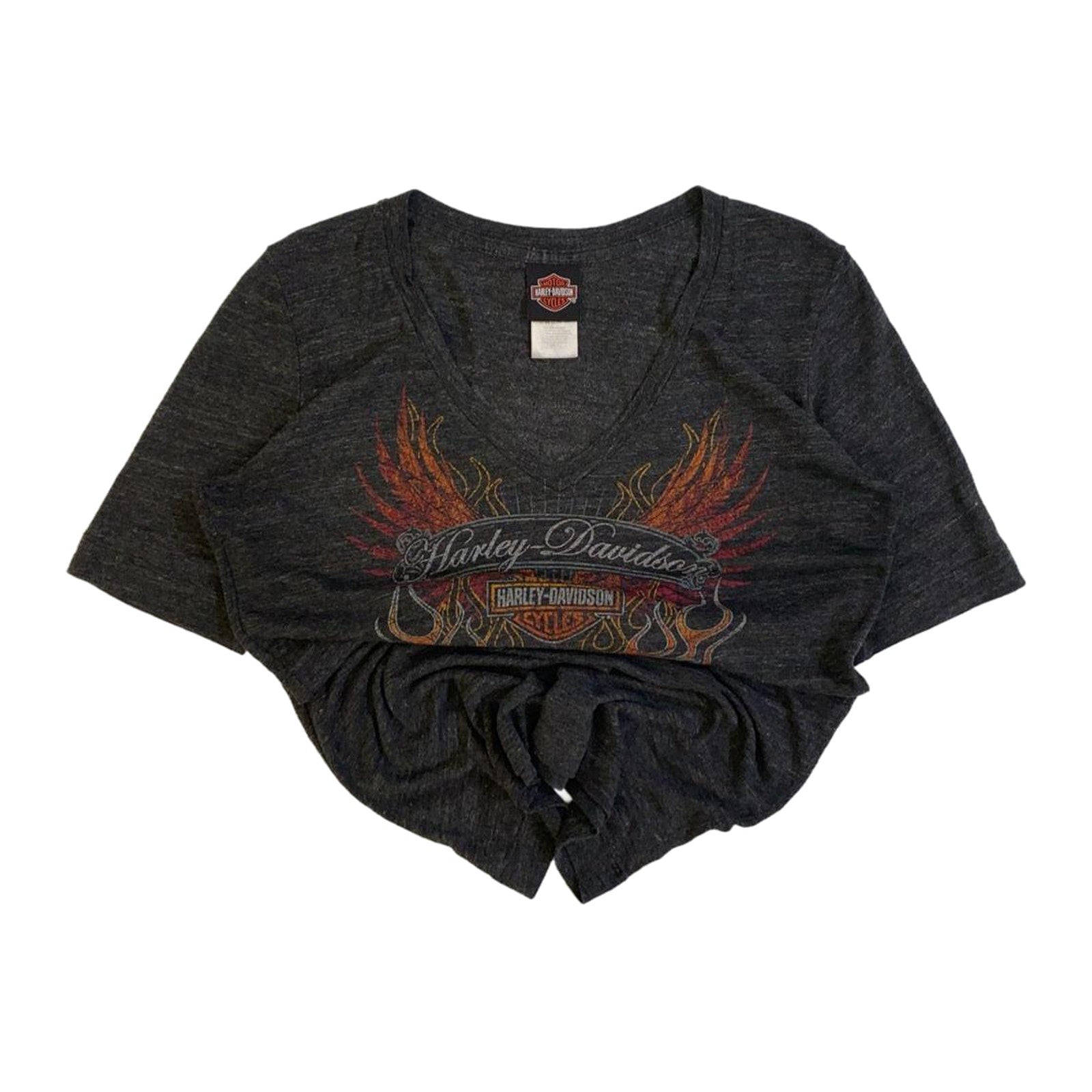 Harley Davidson Live to Ride Flame Graphic Short Sleeve V Neck T Shirt Grey XL