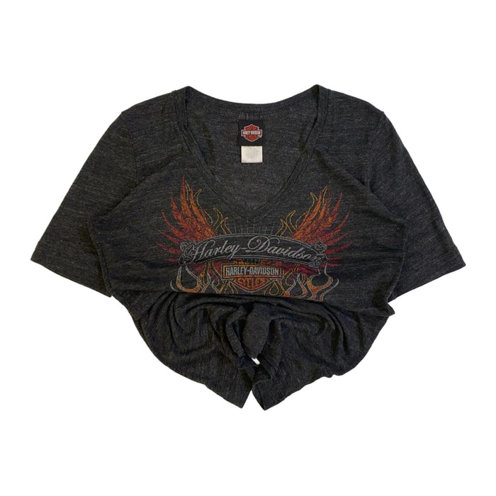 Harley Davidson Live to Ride Flame Graphic Short Sleeve V Neck T Shirt Grey XL