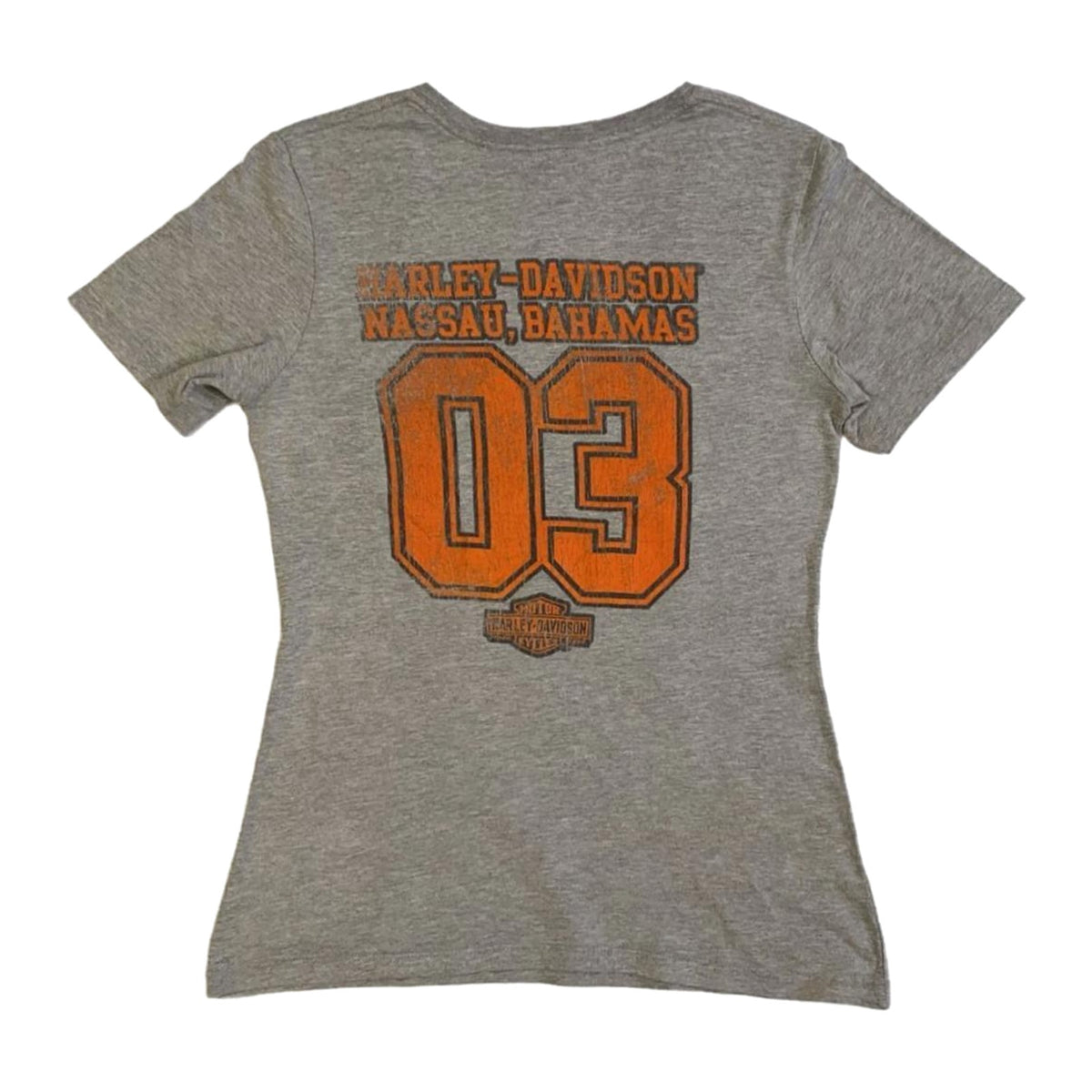 Vintage Harley Davidson Women's 03 Short Sleeve Deep V Neck T Shirt Grey XL
