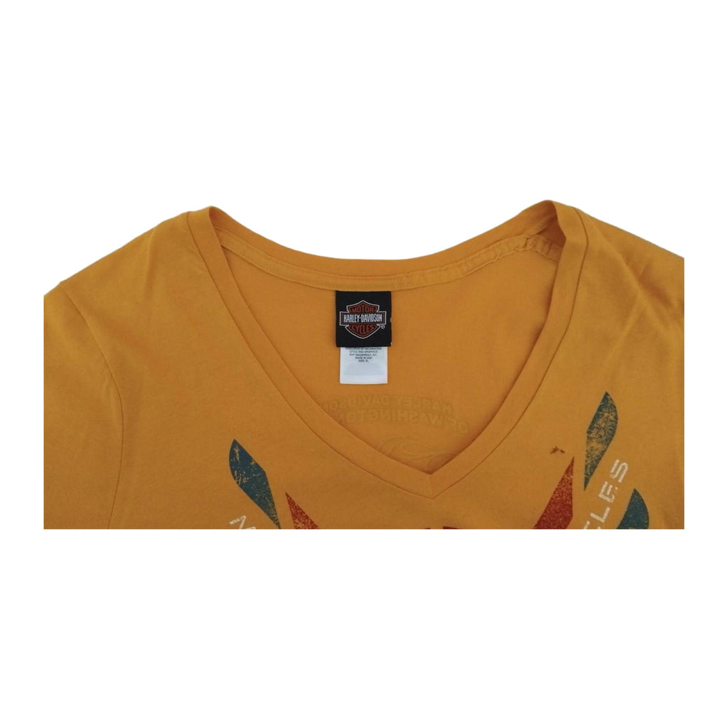 Harley Davidson Women's Short Sleeve V Neck T Shirt Yellow XL