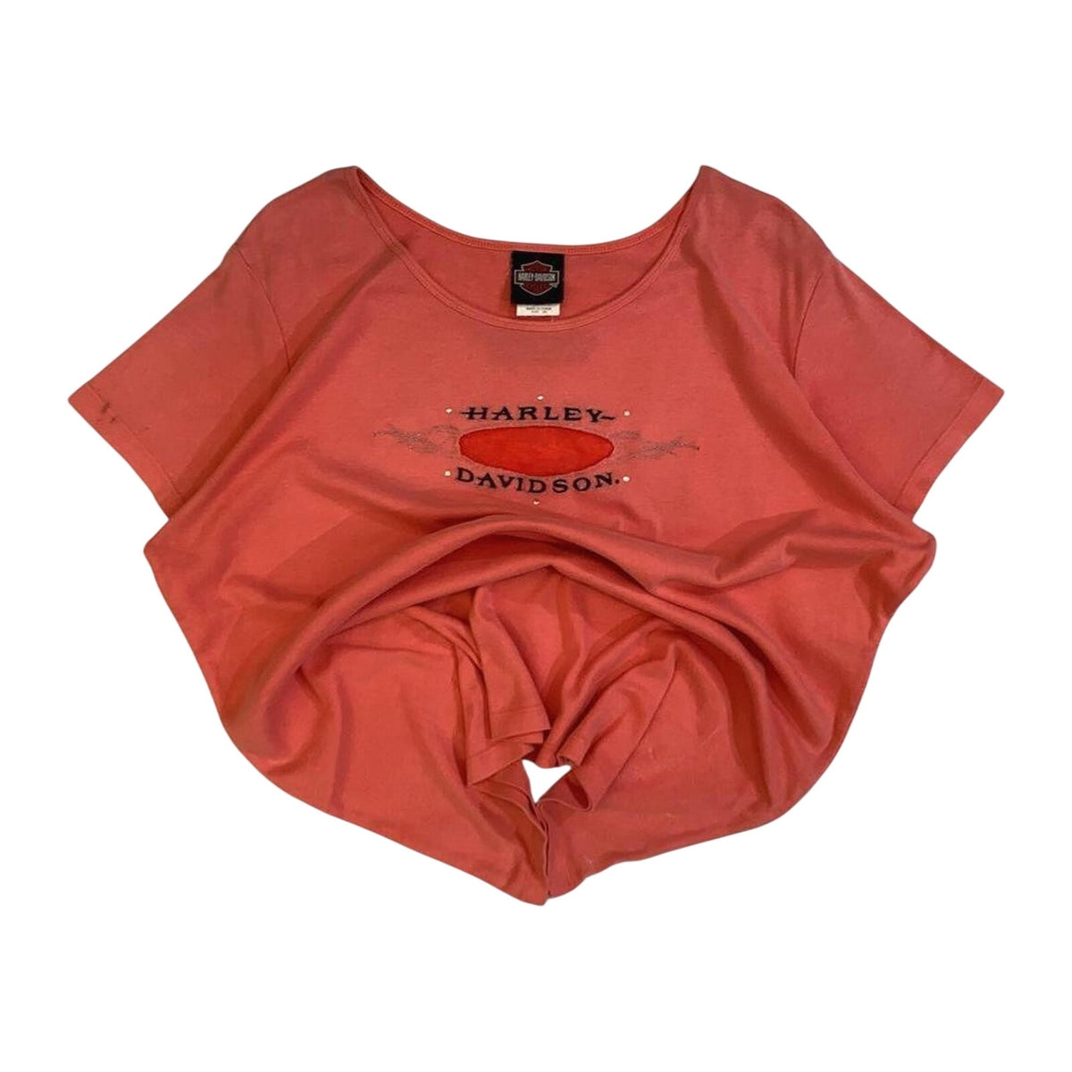 Vintage Harley Davidson Women's Peakaboo Cutout Short Sleeve T Shirt Apricot 2XL