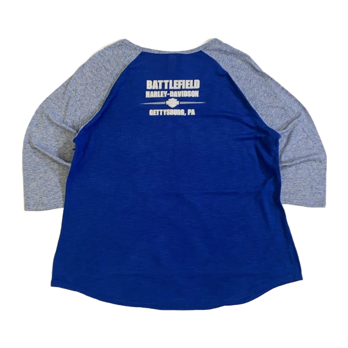 Harley Davidson Women's Bedazzled Western Logo Long Sleeve Baseball Style T Shirt Blue XL