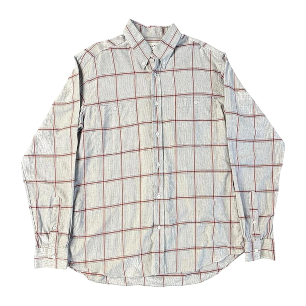 Christian Dior Monsieur Men’s Shirt 1980’s Vintage Pale Grey Red M