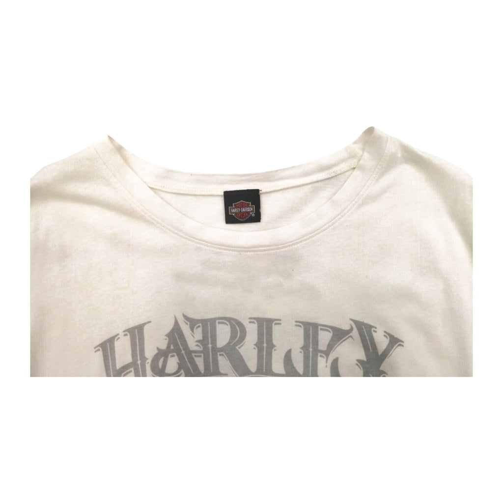 Vintage Harley Davidson Women's Vintage Logo Lace Trim Short Sleeve T Shirt White 2XL
