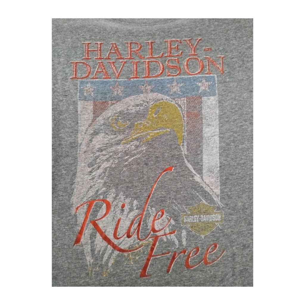 Vintage Harley Davidson Women's Ride Free American Eagle Short Sleeve Grey M