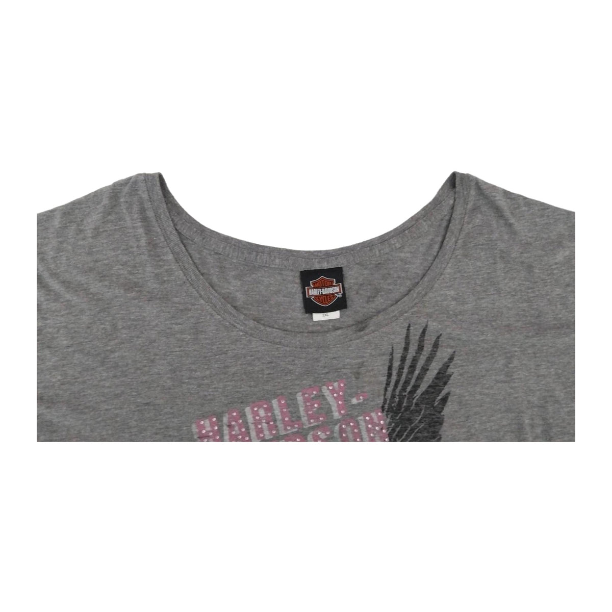 Harley Davidson Women's Bedazzled Eagle Graphic Short Sleeve T Shirt Grey 2XL