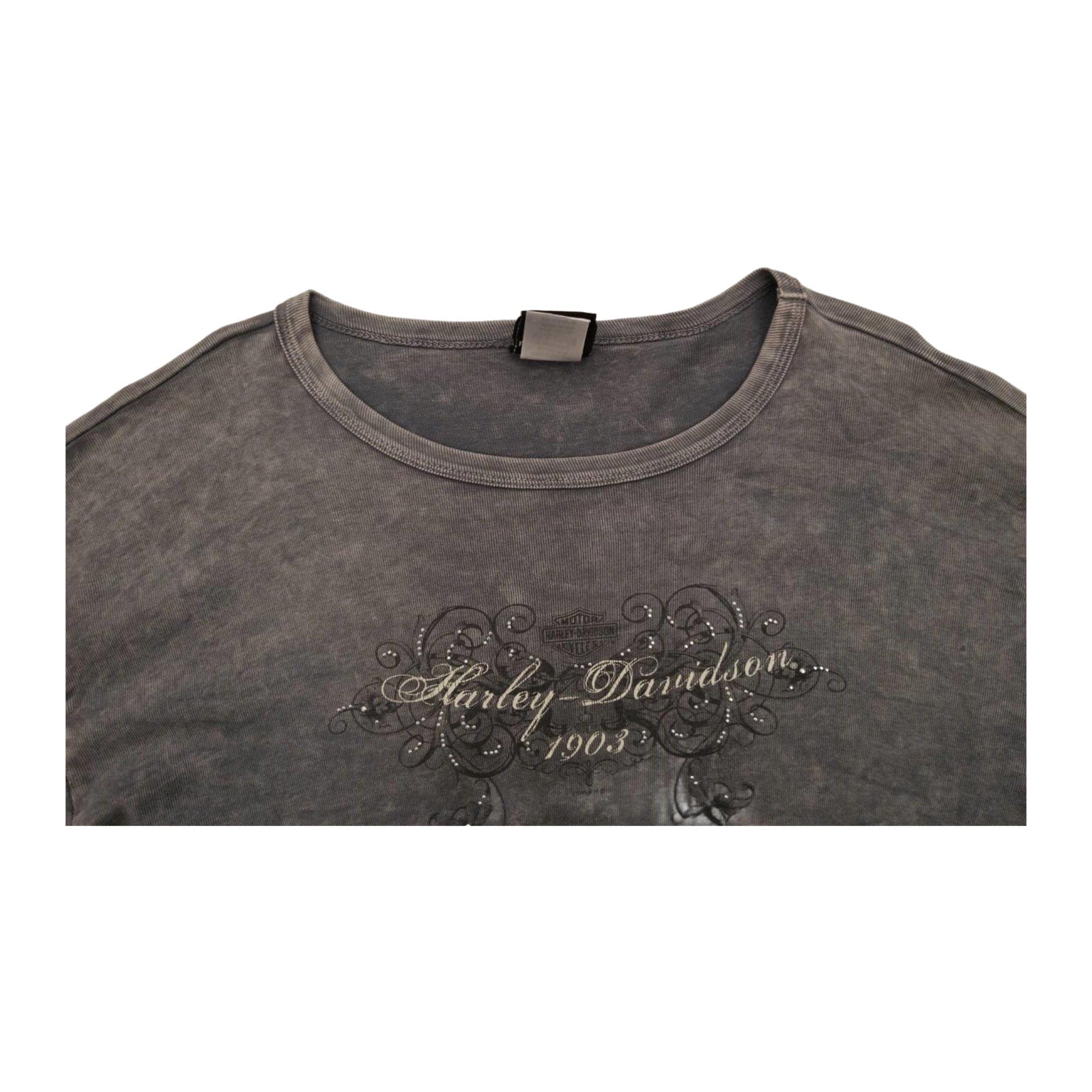 Harley Davidson Y2K Filigree Logo Long Sleeve T Shirt Grey 2XL