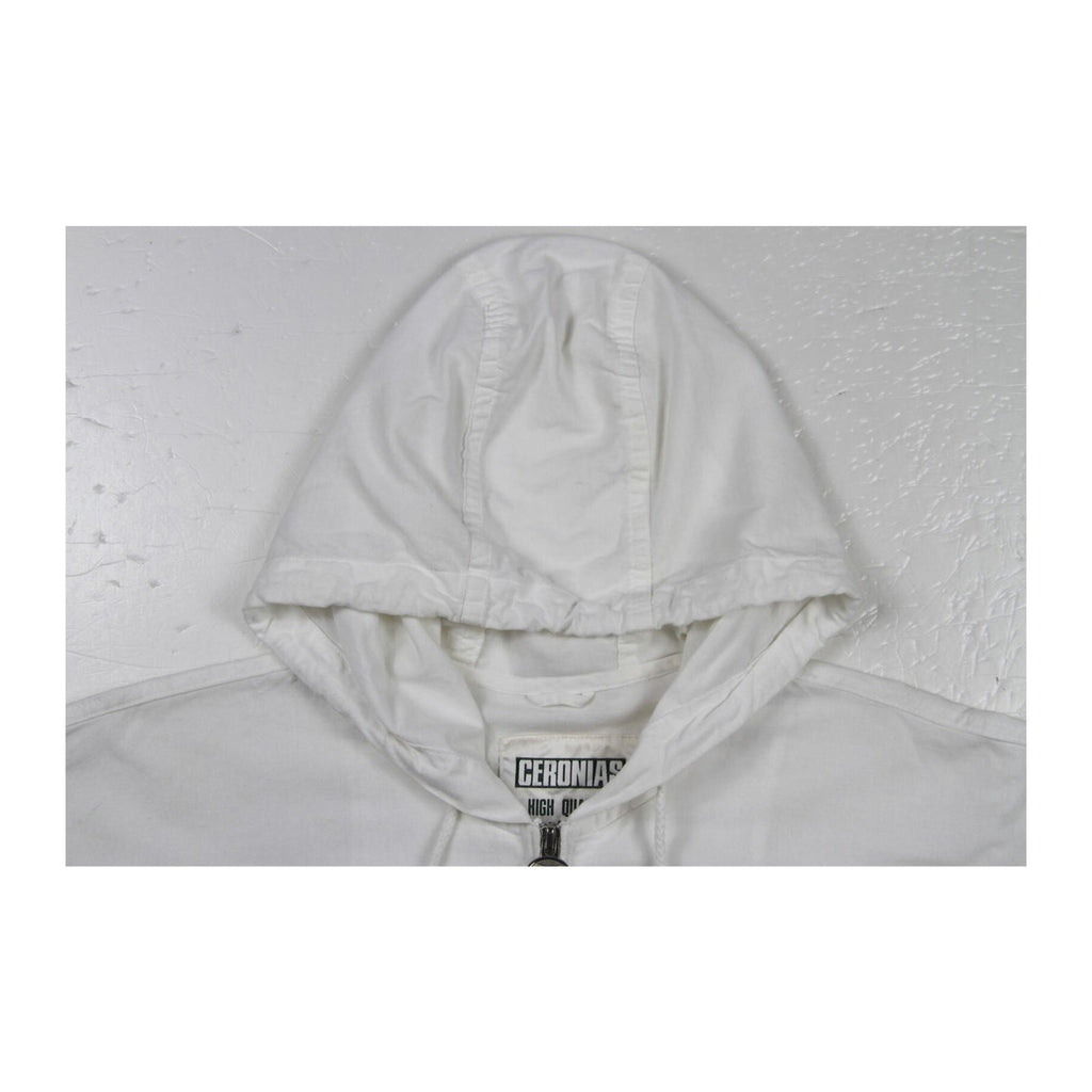 Ceronias Diving Lightweight Long Sleeve Zip Up Hooded Cotton Jacket White L