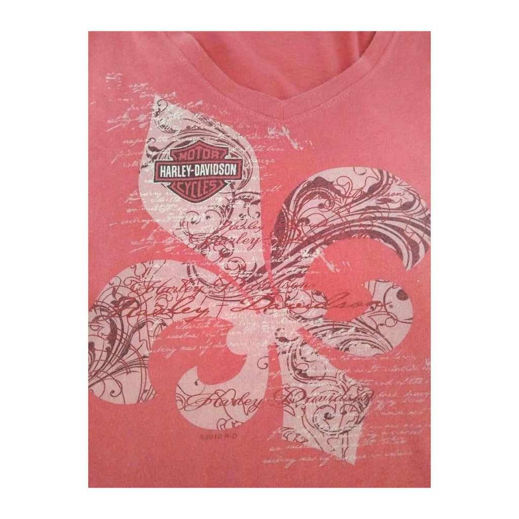 Vintage Harley Davidson Women's Fleur de Lis Graphic Domenicos Pink XL Made USA