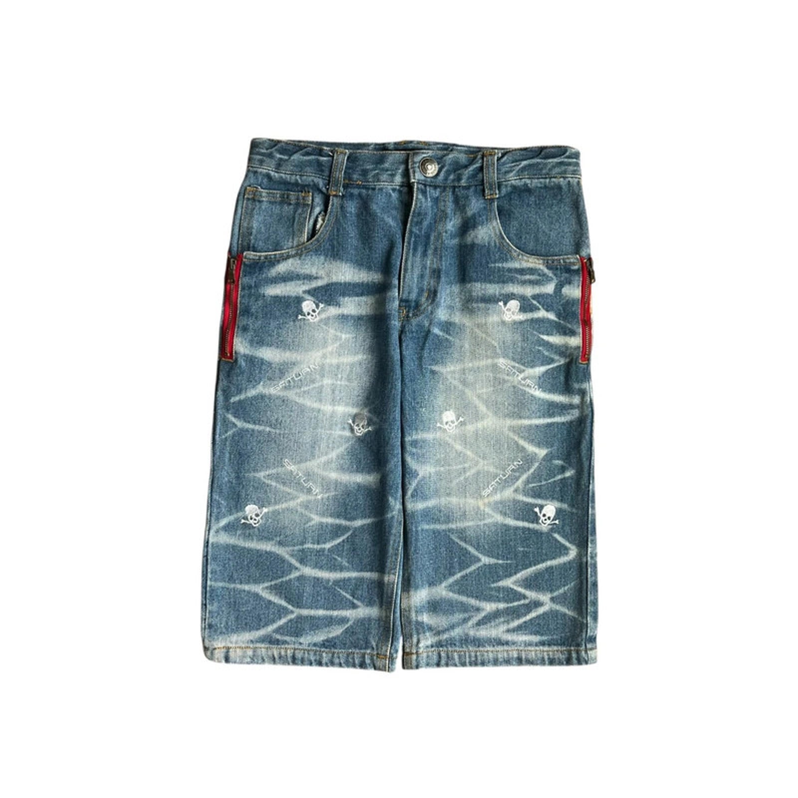 Mars Jupiter Japan Y2K Vintage Women's Skull Patch Denim Shorts 4
